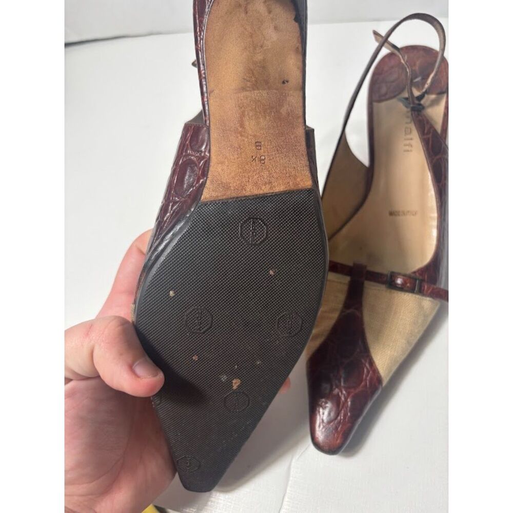 Amalfi Kitten Heels 8.5 Neutral Snakeskin Pointed Toe Mules 90s Y2K Shoes Buckle - Picture 4 of 6